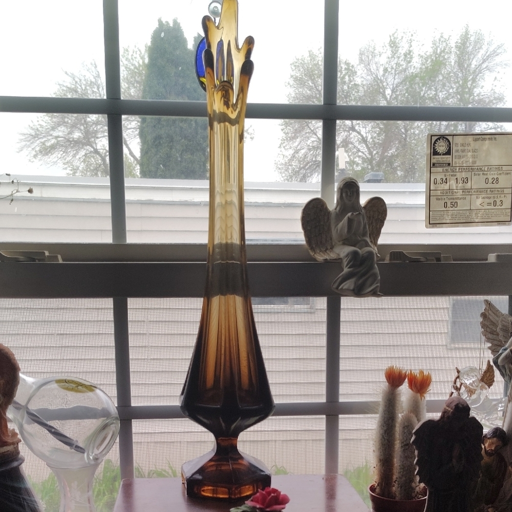 Elegant Amber and Blue Glass Vase